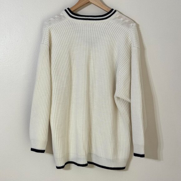 Vtg Venezia Cable Knit V-Neck Oversized Sweater Nautical Sailor Preppy Coastal - Picture 5 of 11